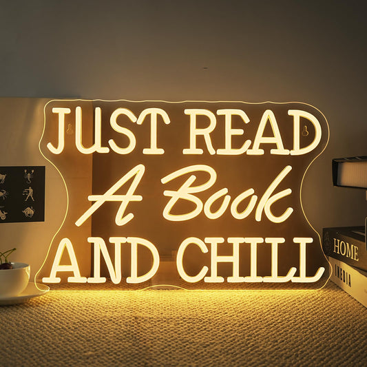 VVYXX Just Read a Book and Chill White LED Neon Lights Wall Decor LED Sign with Dimmable Switch Neon Light Up Sign for Classroom Bookstore Library Study Room Reading Party