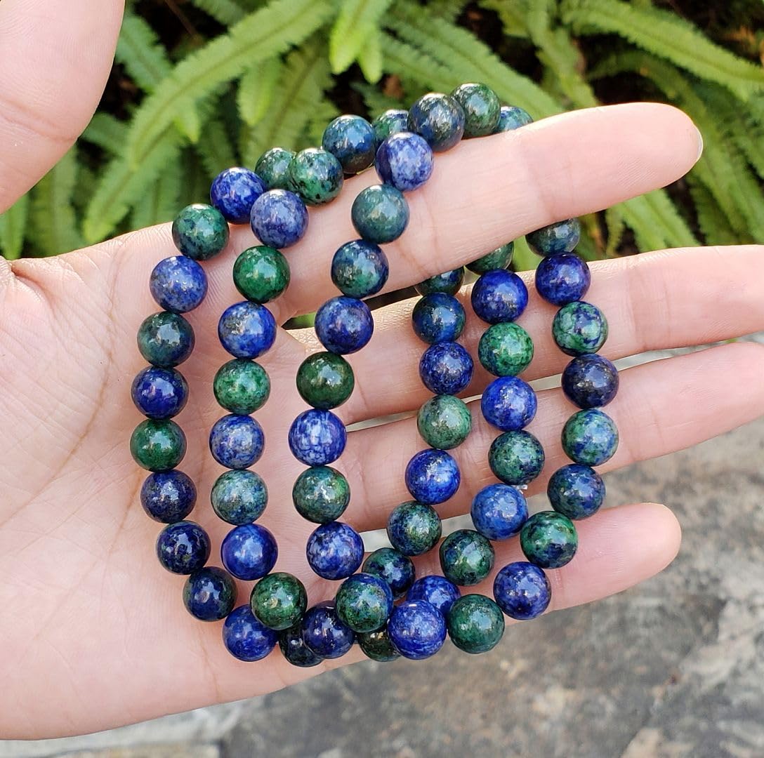 Adabele Real Natural Lapis Chrysocolla Bracelet 8 inch Stretch Gemstone Beaded Bracelet Chakra Healing Crystal Stone Jewelry Women Mom Gift (Unisex) GB8-C21