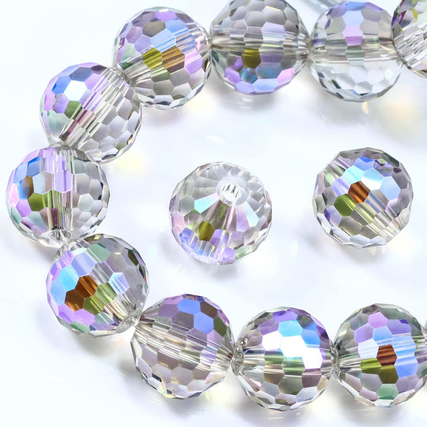 Dowarm 100PCS 8MM Crystal Glass Beads for Jewelry Making, Faceted Crystal Beads for Crafts Bracelet Wind Chimes Suncatcher, #5003 Rondelle Spacer Beads, Loose Gemstones, Purple Colorized