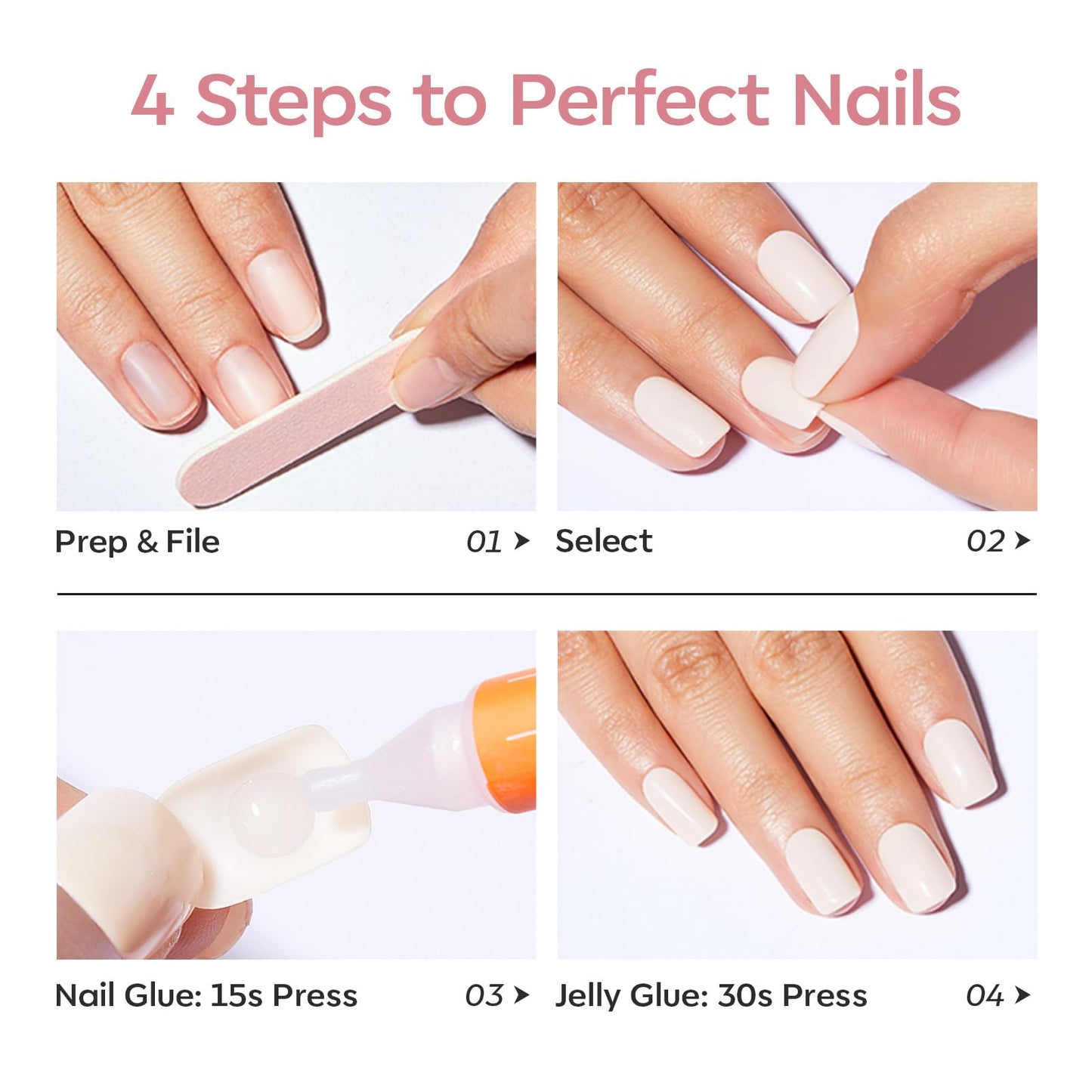 Modelones Pink Press on Nails Almond, Polka Dot Short Fake Nails, Reusable Nail Kit with Nail Glue Adhesive Tabs Mini Nail File, Nails Press Ons 32Pcs 16size, Women Girl Gift ﻿