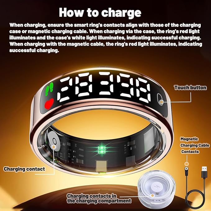 Smart Health Ring for Women Men, Smart Ring Fitness Tracker for iOS Android, Heart Rate, Blood Oxygen, Blood Pressure, Sleep Monitoring,5ATM Waterproof, No Subscription Fee (Black, 9#)