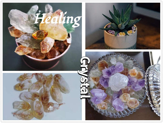 XMHOME Amethyst and Citrine Raw Crystal Irregular Natural Real Rough Stone Small Gemstone 30-36 Pcs for Crystal Healing Decor Fountain Rock Wicca Tumbling Rolling Collection