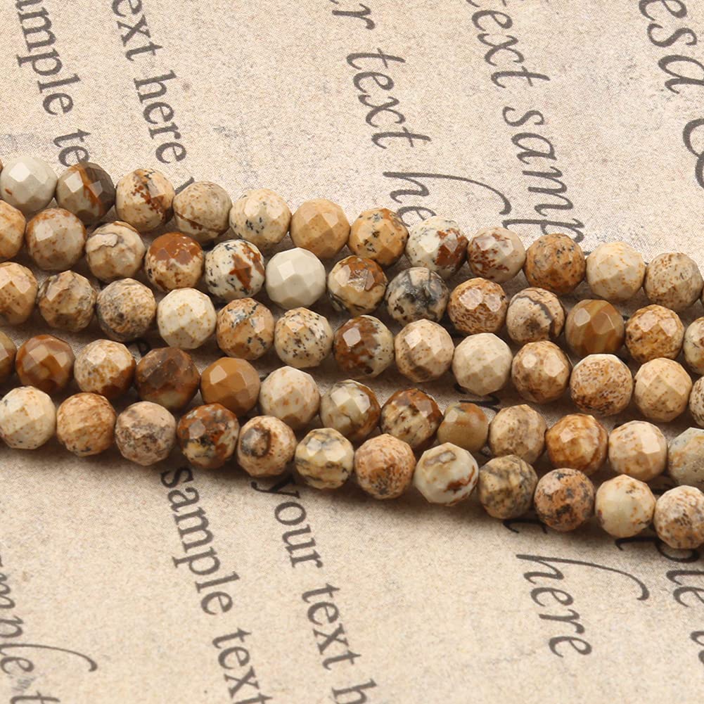 Song Xi 90pcs 4mm Natural Picture Gemstone Beads Faceted Round Loose Stone Beads for Jewelry Making