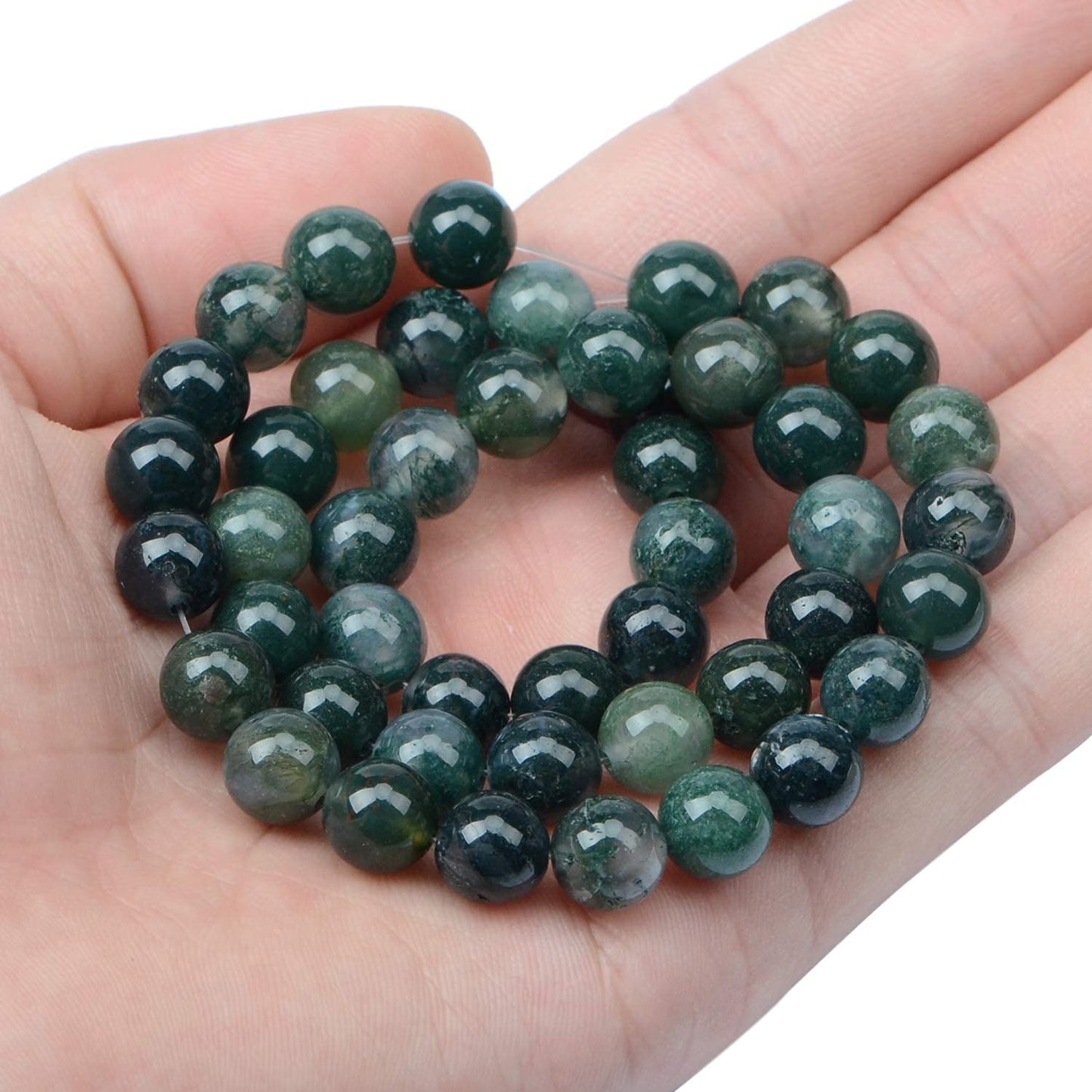 AD Beads Natural Gemstone Round Loose Beads 15" for Bracelet Necklace Earrings Jwelery Making Crafts DIY (8mm, Moss Agate)