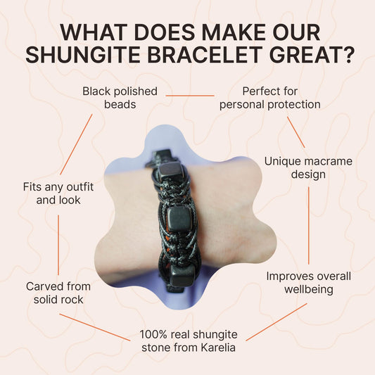 Brutal Handcrafted Shungite Stone Men's Bracelet Arachne 10 mm Cube Beads | Shungite Protection Jewelry for Men and Women | Adjustable Solid Stone Shambhala Macrame Black Mens Beaded Bracelet SB104