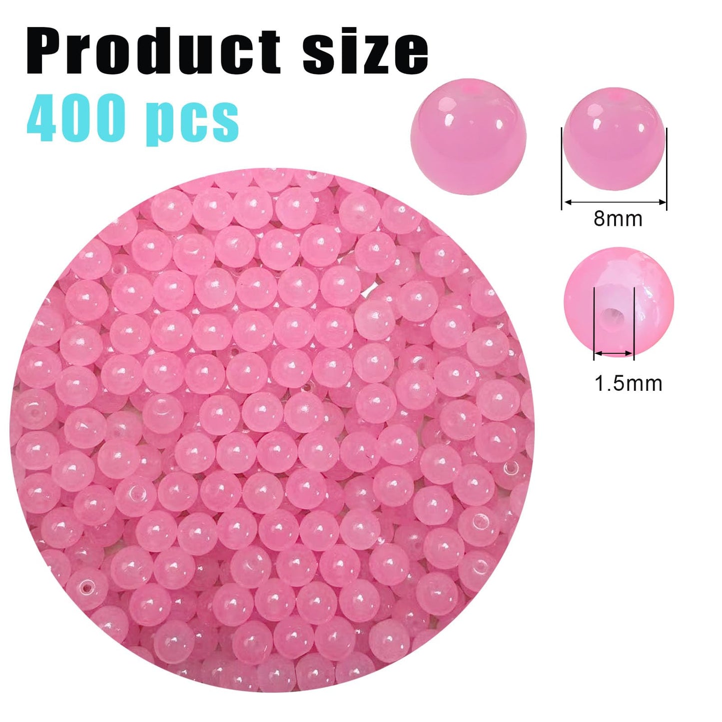 PAMIR TONG 400pcs 8mm Pink Round Glass Beads for Bracelet Pretty Smooth Loose Beads for Necklace-Earring-Jewelry Making-Home Decor and DIY Crafts & Projects