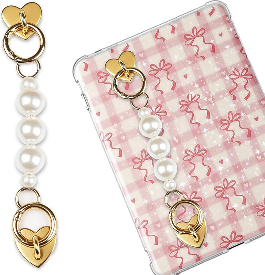 Y2k Metal Strap for Kindle - Pearl Alloy Grip Chain Charm Bracelets Accessories for E-Readers, Book Lovers Device Hand