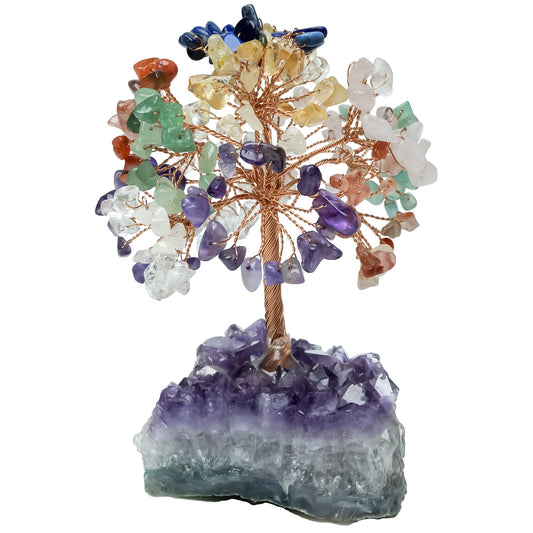 Crocon® 7 Chakra Crystals Birthday Gifts for Women with Amethyst Cluster Base, Meditation, Office Desk Decor, Healing Crystals Tree, Gifts for Mom & Sisters | Grandma Present Spiritual Decor