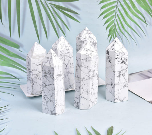 AMOYSTONE Large Stone Tower Natural White Turquoise Healing Crystal Wand Hexagonal Point Obelisk Irregular 3-3.5 Lbs, Spiritual Meditation, Reiki Chakra Gemstone Home Decor
