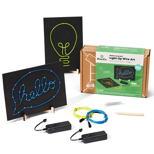 KiwiCo DIY Light-Up Wire Art STEM Kit – Electroluminescent Neon Sign Gift for Kids | Includes EL Wires, Battery Packs & Templates | Educational Science & Engineering Craft