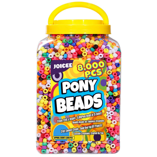 JOICEE 8000Pcs Pony Beads, 15 Assorted Color Kandi Beads Bulk Plastic Barrel Beads for DIY Crafts Friendship Bracelet Jewelry Making Key Chains