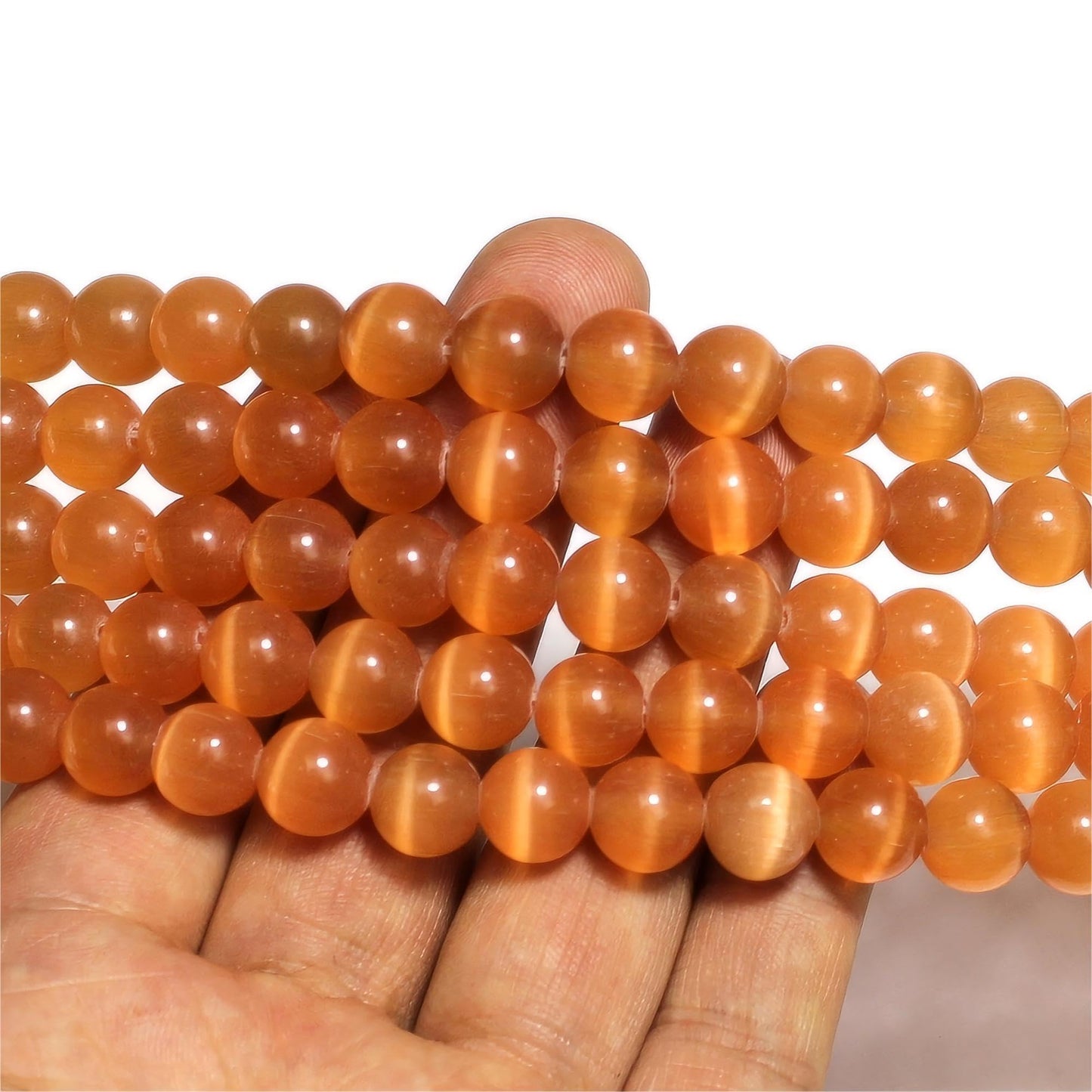MJDCB 180pcs Orange Cat Eye Stone Beads 6mm Round Crystal Loose Bead for Jewelry Making DIY Bracelets Necklace Accessories