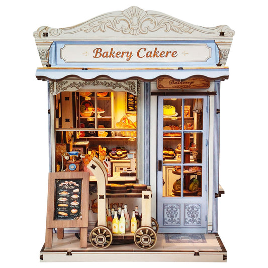 DIY Miniature House Kit, Bakery Book Nook Kit, 3D Wooden Puzzles Bookshelf Craft Kits, Dollhouse Kit with LED Light, Mini Building Kit for Adults Teen to Build(Bakery Shop)
