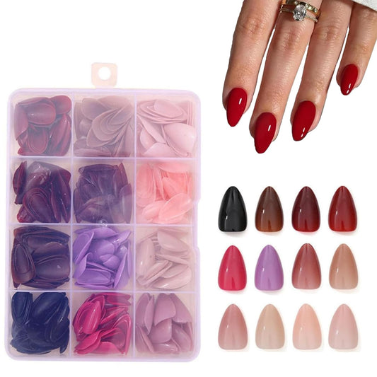 12Packs 288Pcs Almond Press on Nails 12Colors Short Almond Fake Nails Solid Color False Nails Pure Color False Nail Tips Glossy Nails Press ons,Colorful Nail Art for Women Girls Daily Wear Manicure