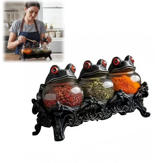 ZFFACAIOW 2026 New Handcrafted Witchy Frog Apothecary Spice Jars - 3 Piece Set with Frog Lids, Vintage Unique Witchcore Kitchen Décor for Salt, Pepper, Herbs & Tea Leaves