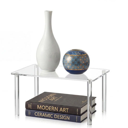 RattanView 1 Pcs 14 Inch Acrylic Risers Display Stands Rectangular 4-leg Acrylic Plant Stand, 6mm Thick Clear Shelf Riser Display Stands for Decor Collectibles Figures and Item Photography