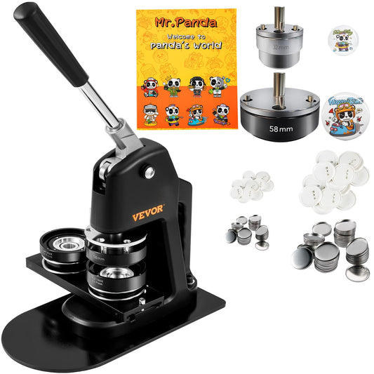 VEVOR Button Maker Machine, Multiple Sizes 1.25+2.25 Inch Badge Punch Press Kit, Children DIY Gifts Pin Maker, Button Making Supplies with 500pcs Button Parts & Circle Cutter & Magic Book