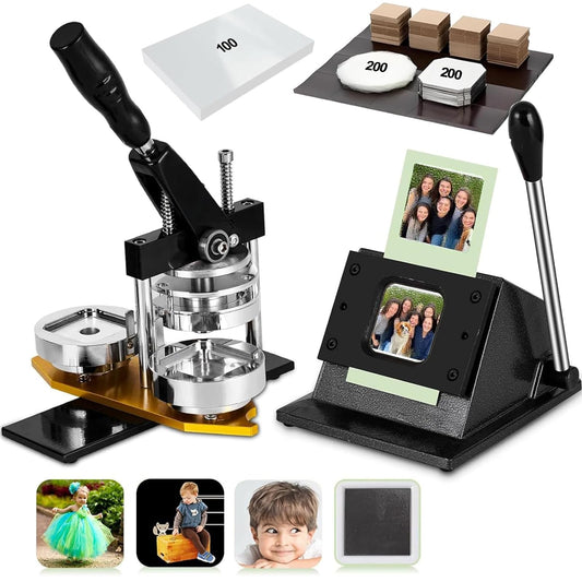 2X2in Square Fridge Magnet Maker Machine Kit, 50x50 mm DIY Photo Badge Refrigerator Sticker Press Machine with Paper Cutter, 200pcs Consumables, 100 Paper Photo