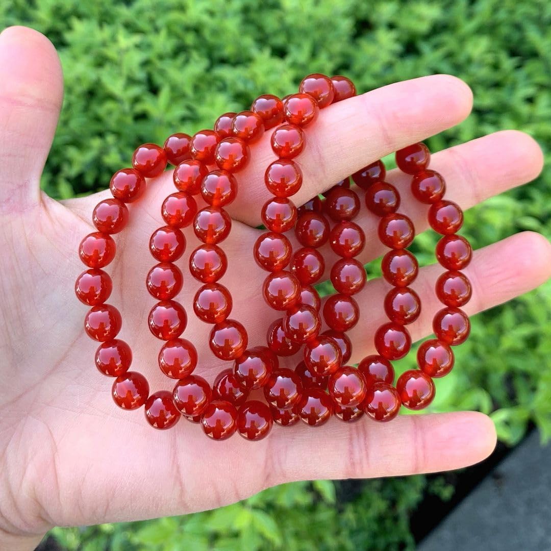 Adabele Real Natural Carnelian Red Agate Bracelet 8.5 inch Stretch Red Gemstone Beaded Bracelet Chakra Healing Crystal Stone Jewelry Women Mom Gift (Unisex) GB8-D29
