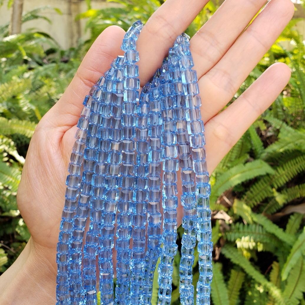 200pcs Czech Faceted Cube Crystal Glass Loose Beads Spacer Bulk 6mm (0.24 Inch) Light Sapphire Blue for DIY Jewelry Craft Making CCC614