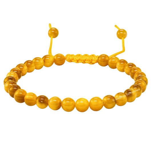 Amazing Gemstone Yellow Cats Eye Bracelet for Women Men's Gifts - Protection Healing Crystal Bracelet - 6mm Gemstone Beaded Adjustable Bracelet