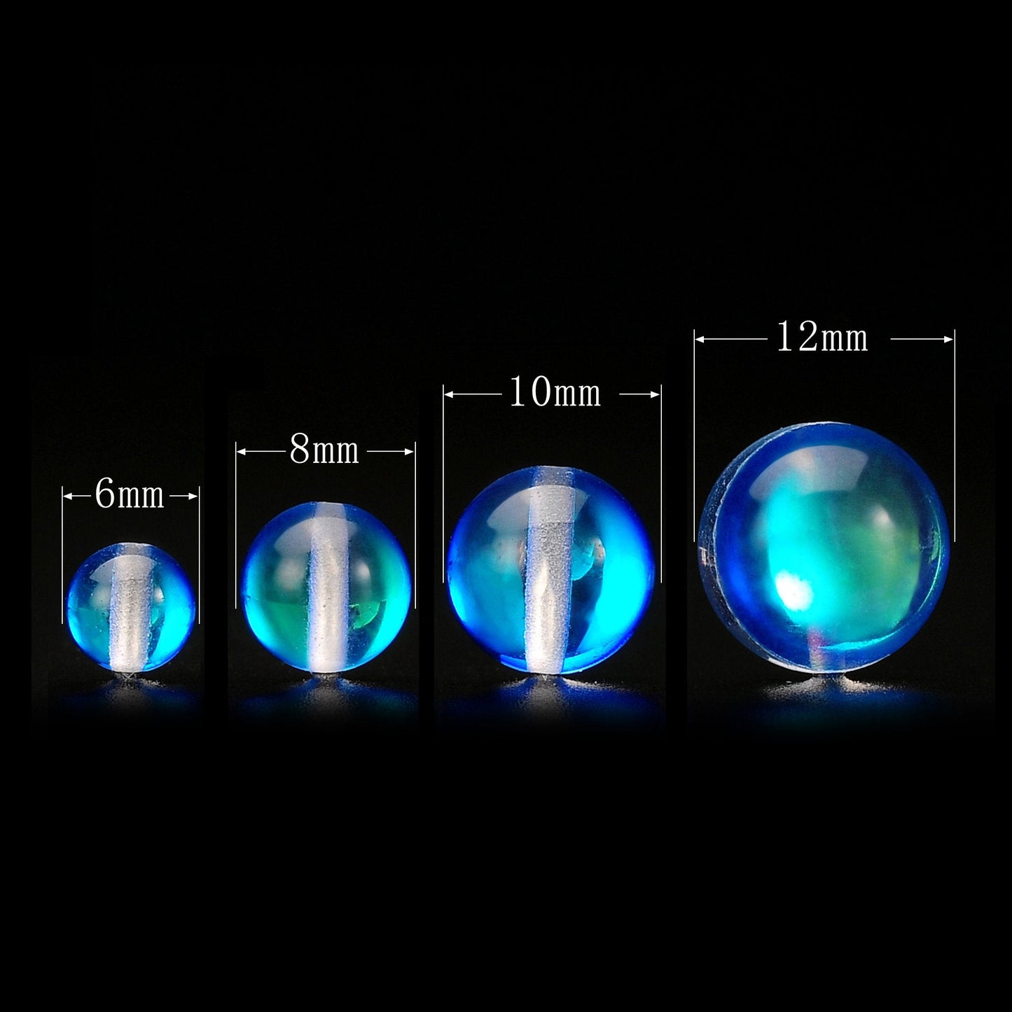 RUBYCA Round Moonstone Crystal Glass Beads Aura Iridescent for Jewelry Making (1 Strand, 10mm, Blue)