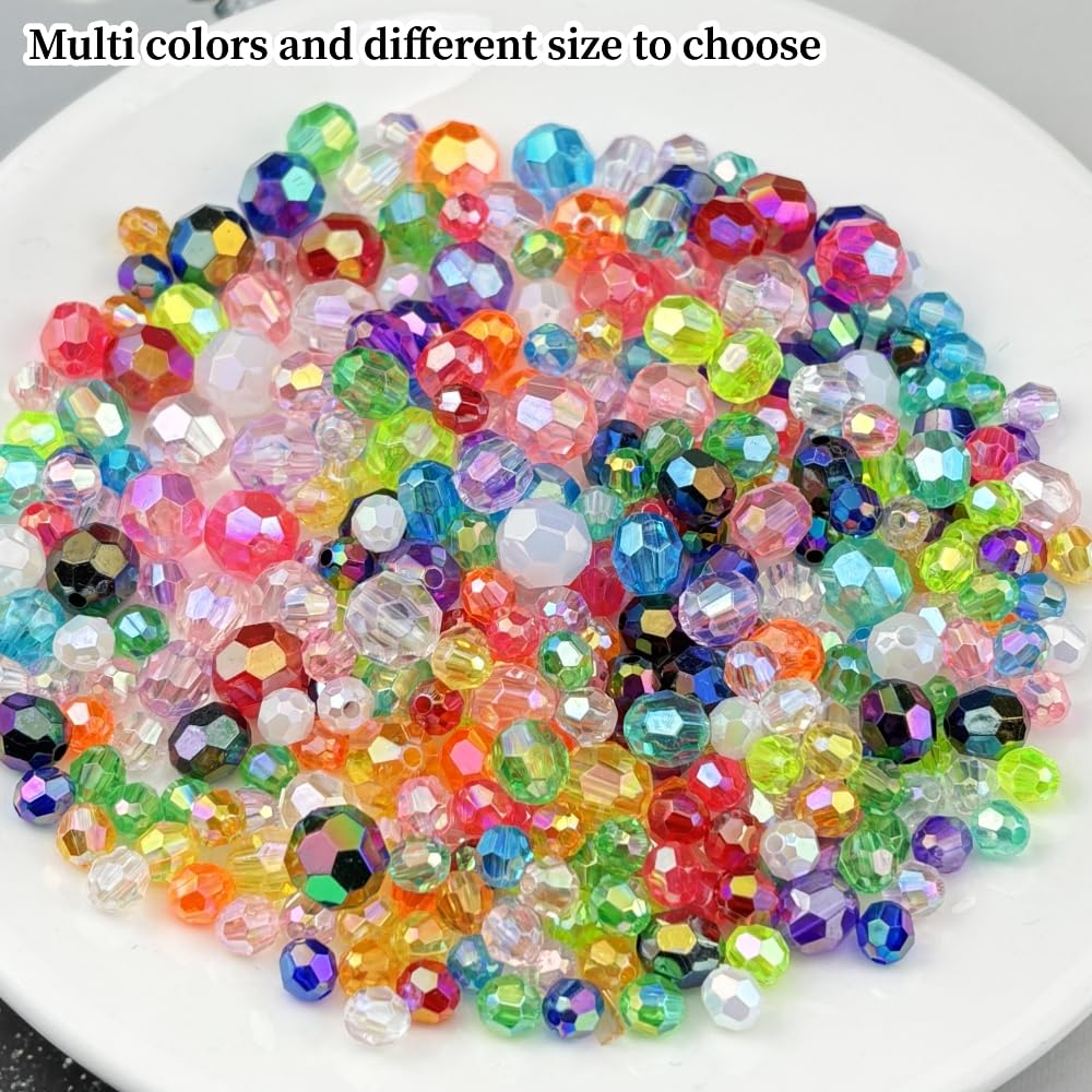 Pinhoollgo 300pcs 8mm Round Acrylic Faceted Beads AB Colors Glossy Spacer Beads with Hole for DIY Bracelet Necklace Jewelry Making Supplies Handmade Craft(Dark Orange AB)