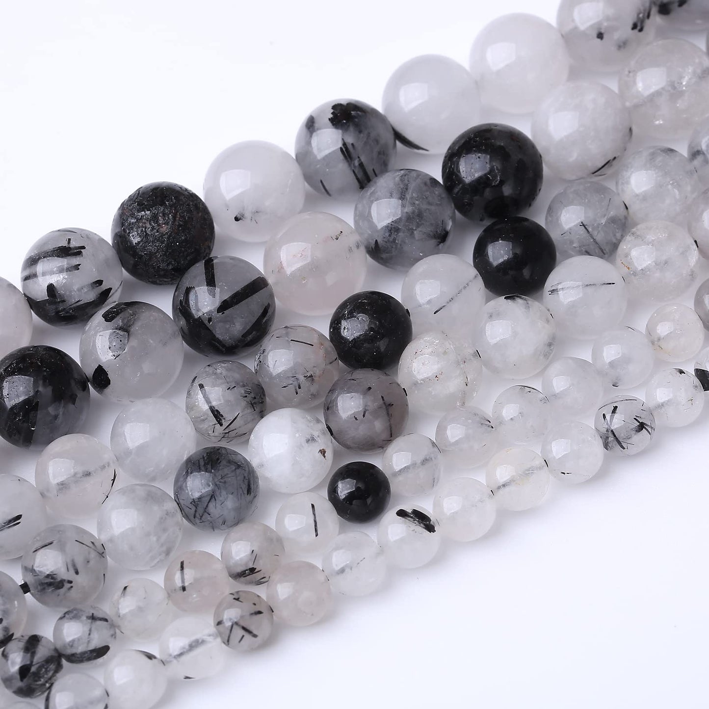 32PCS 12MM Natural Black Rutilated Quartz Stone Beads Energy Healing Beads for DIY Jewelry Bracelet Necklace Making for Jewelry Making15Inch