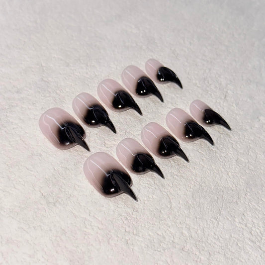 10 Pcs Stiletto Press on Nails Curved Medium Cat Claw Nails Press Ons Unique 3D Black French Tip Cat Claw Handmade Fake Nails Thick Gradient Designs Stick on Nail Glossy Acrylic Nail (S)
