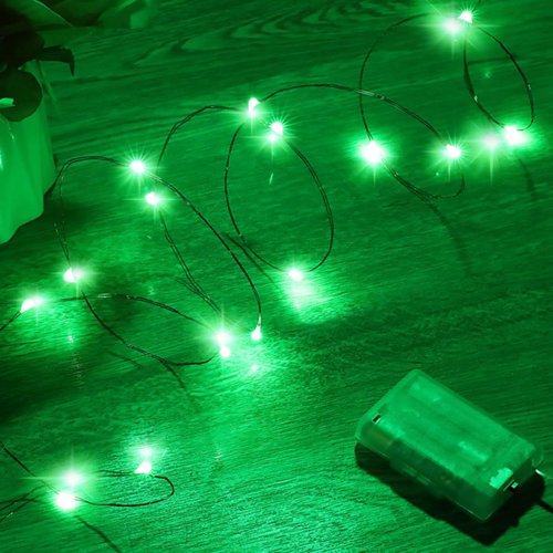 Ariceleo Mini Fairy Lights - Battery Operated Copper Wire String Lights | 5m/16ft Green for St. Patrick's Day & Decor