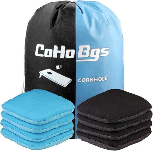 CoHoBgs Corn Hole Bags Set 8, Professional Cornhole Bags Dual-Sided Slick & Stick Resin Filled Suede and Duck Canvas Bean Bag for Cornhole Game Includes Carry Case