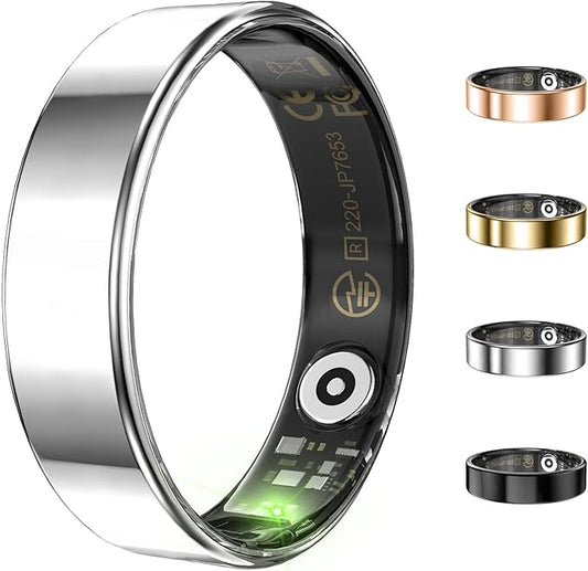 Health Activity Fitness Tracker, Ultra-thin Smart Ring for Women Men, Fitness Ring with Sleep Tracker, 24/7 Heart Rate Monitor, Step Counter, Calorie Pedometer, No APP Fee, for iOS Android (Silver #7)