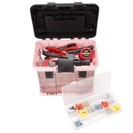 Pink Tool Box Organizer with Removable Compartments – Portable Storage Case for Crafts, Beads, Screws & Small Tools – Lightweight Utility Organizer by Stalwart