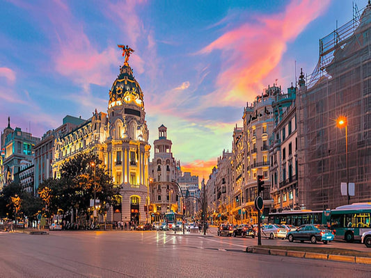 QAZWSX Diamond Painting City Madrid City Skyline Gran Via Street Twilight Spain for Adult Painting Kits Diamond Art Perfect for Home Wall Decor 12"x16"