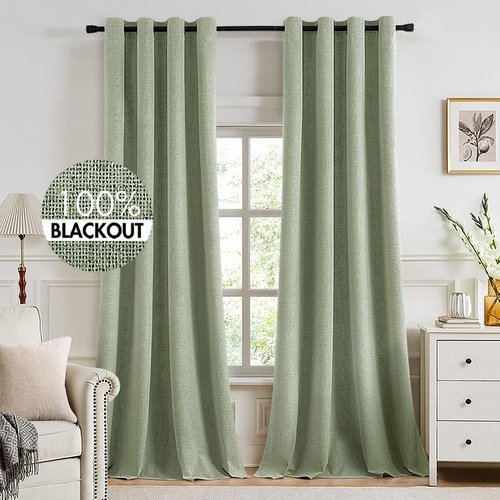 MIULEE Blackout Thermal Insulated Curtains - Linen Texture Sage Green Drapes | 52x120 Inch (2 Panels)