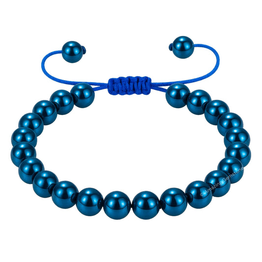 Amazing Gemstone Blue Hematite Bracelet for Women Men's Gifts - Protection Healing Crystal Bracelet - 8mm Gemstone Beaded Adjustable Bracelet Pulseras Para Hombres Mujer Stocking Stuffers