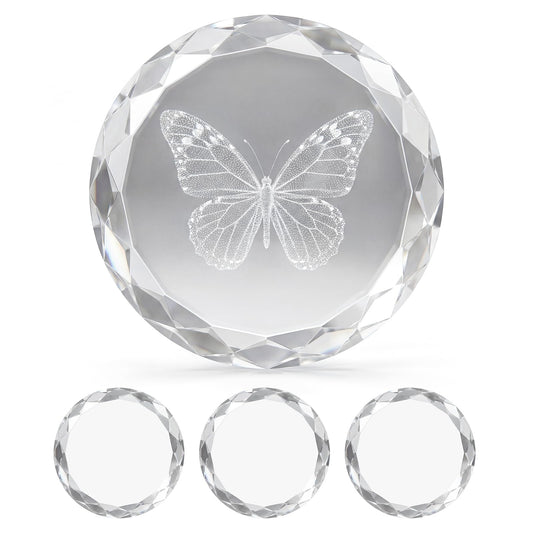 Cloudray Round Crystal Blank Blocks for 2D & 3D Lazer Engraving Machines, Glass Blocks Set of 4, Crystal Stand, Clear Crystal Ornaments for 3D Crystal Photo & Custom Gifts, 4 Packs
