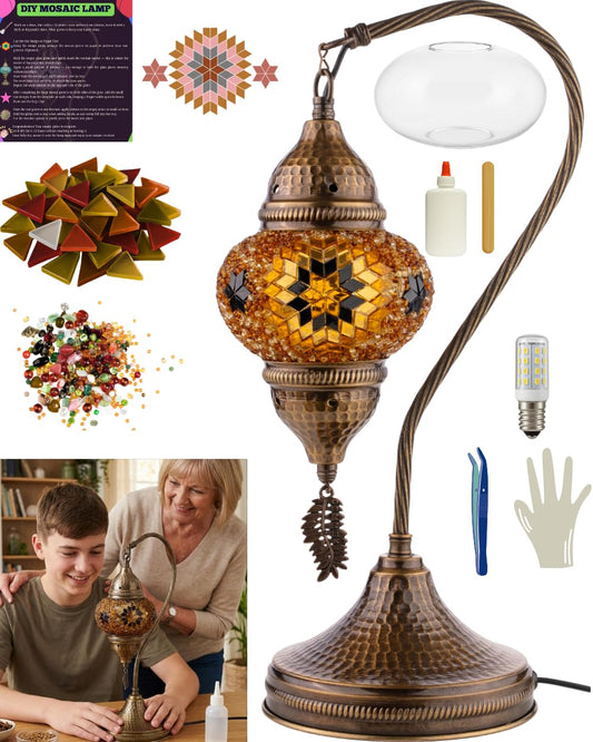 DEMMEX DIY Turkish Moroccan Mosaic Lamp Making Kit – Beginner Friendly Mosaic Art & Craft Project Kit for Adults & Teens – No Grout/Plaster Needed – Fun, Easy, No Experience Required (Brown&Amber)