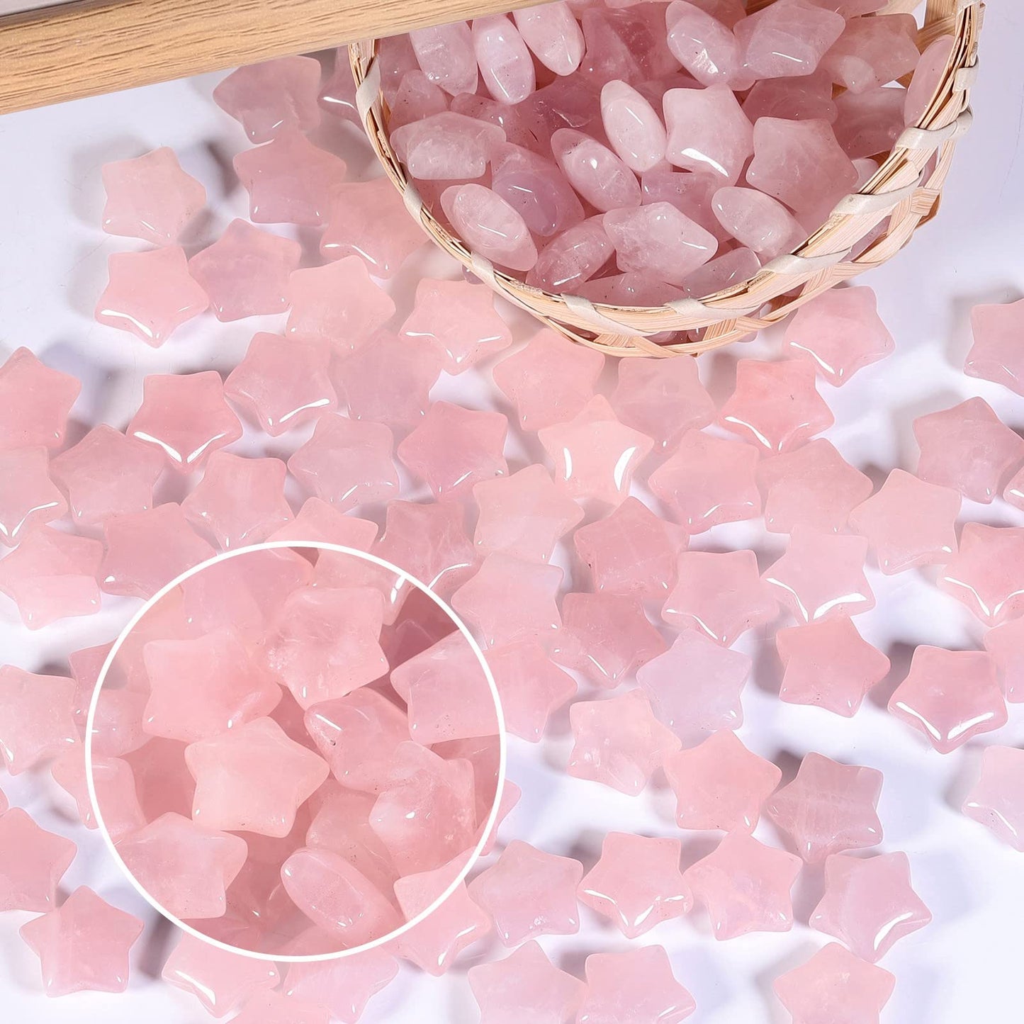 SUNYIK Pack of 20 Mini Star Crystal Pocket Stone, Healing Crystal Worry Stone for Reiki Meditation Anxiety Stress Jewelry Making, Rose Quartz Crystal Stone
