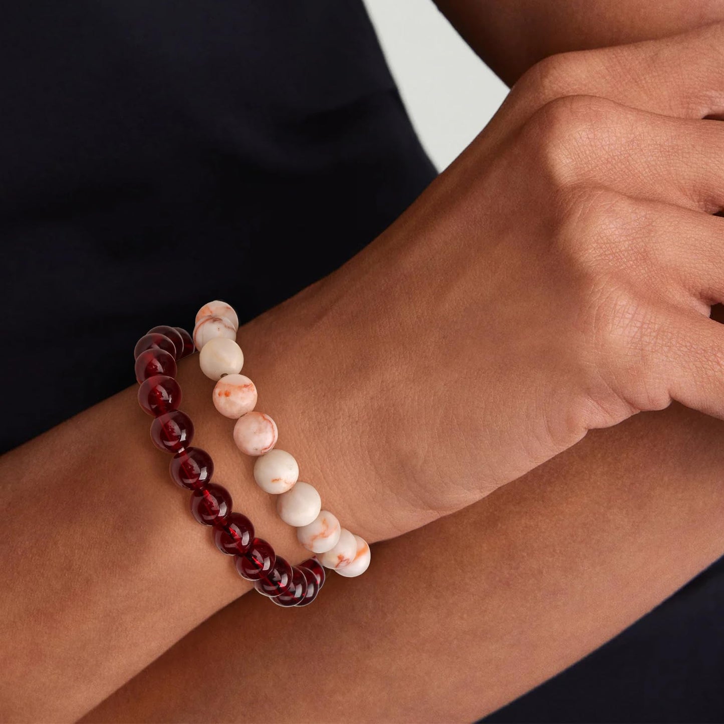 Risyfjew 3 PCS Garnet Healing Crystal Bracelets Women 8mm Natural Stone Beaded Stretch Bracelet Crystal Gifts for Women