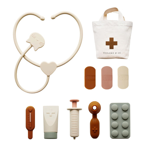 Marlowe & Co Silicone Doctor Kit for Toddlers, 10 Piece Pretend Play Doctor & Vet Set, Food-Safe, Helps Reduce Doctor Anxiety, Gift for Boys & Girls Ages 3+, Storage Bag
