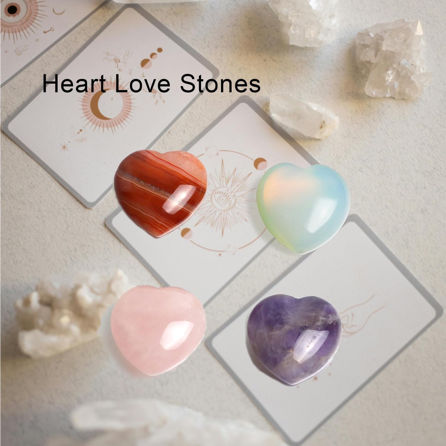 4 Pcs Heart Crystals and Healing Stones, 1.2" Rose Quartz Polished Love Carved Palm Worry Stone, Reiki Anxiety Stone Gift for Stress Meditation (Rose Quartz)