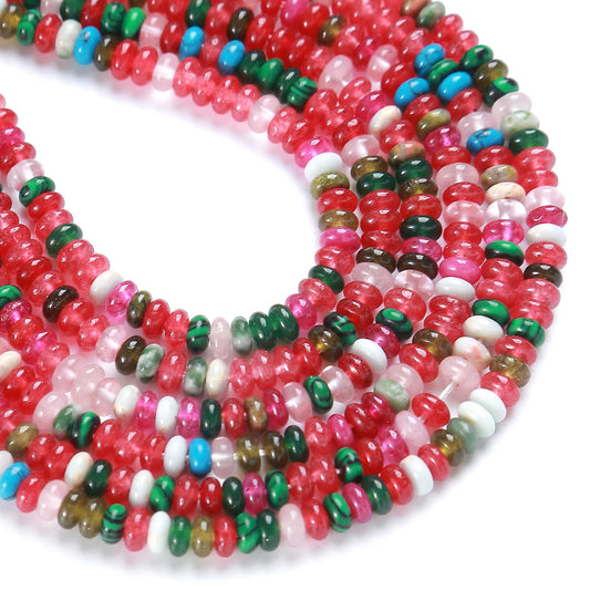 150PCS 2x4mm Natural Mixed Color Red Jades Stone Rondelle Beads Abacus Disk Stone Beads Round Loose Spacer Gemstone for DIY Bracelet Necklace Jewelry Making