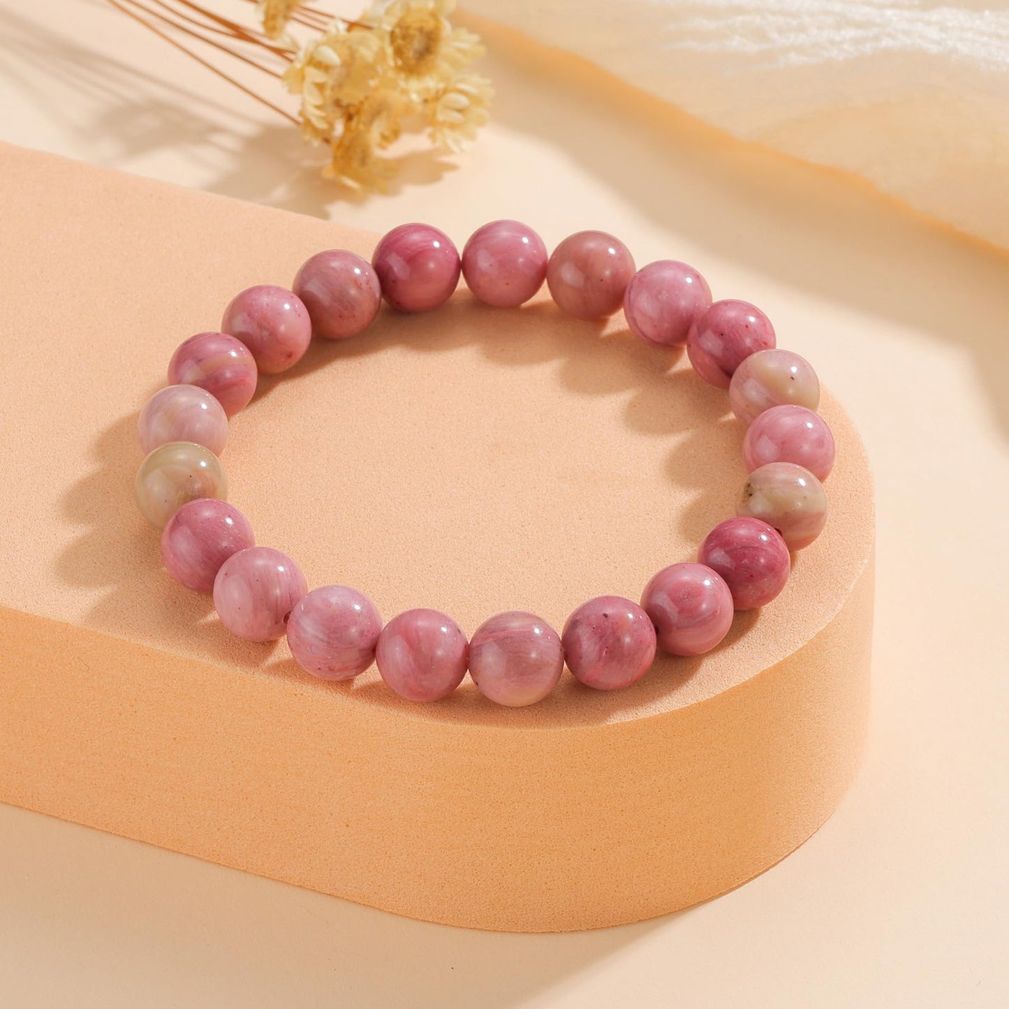 Udolfly Womens Crystal Beaded Bracelets for Women Men Protective Energy Bracelet Natural Gemstone Bead Bracelet 4mm Rhodochrosite