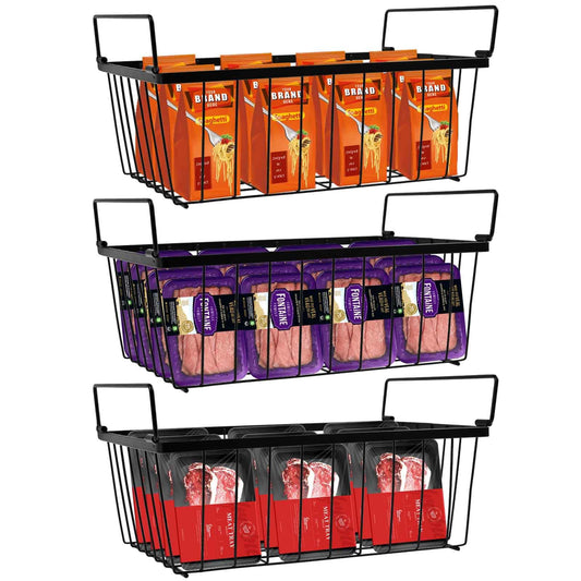 Pateekate Freezer Organizer Bins, 3 Pack Stackable Chest Freezer Organizer Bins for 5 Cu Ft Deep Freezer, Chest Freezer Sort Frozen Meats, Freezer Storage Containers Deep Freezer Organizer Baskets
