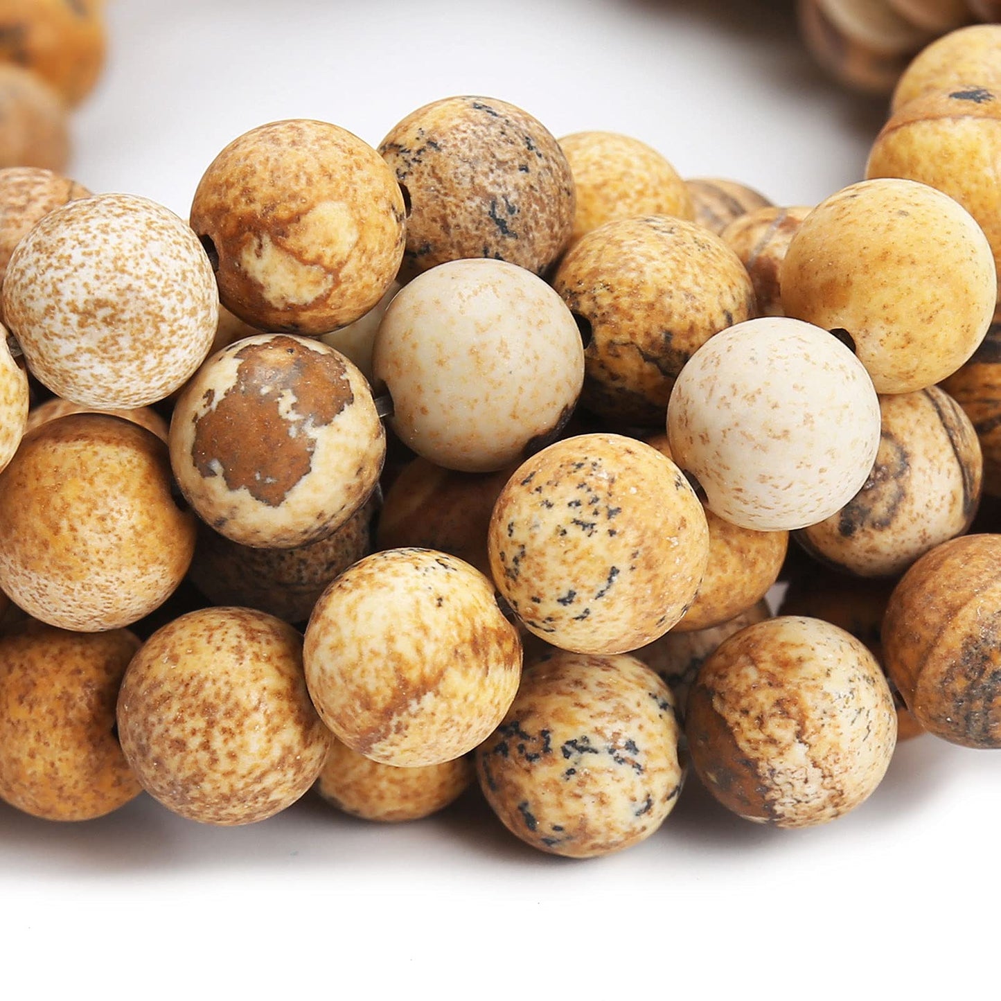 Natural Matte Picture Jasper Beads, 10MM Round Frosted Unpolished Loose Gemstone Beads for Bracelet Necklace Jewelry Making, Energy Stone Healing Power with Stretch Beading Cord