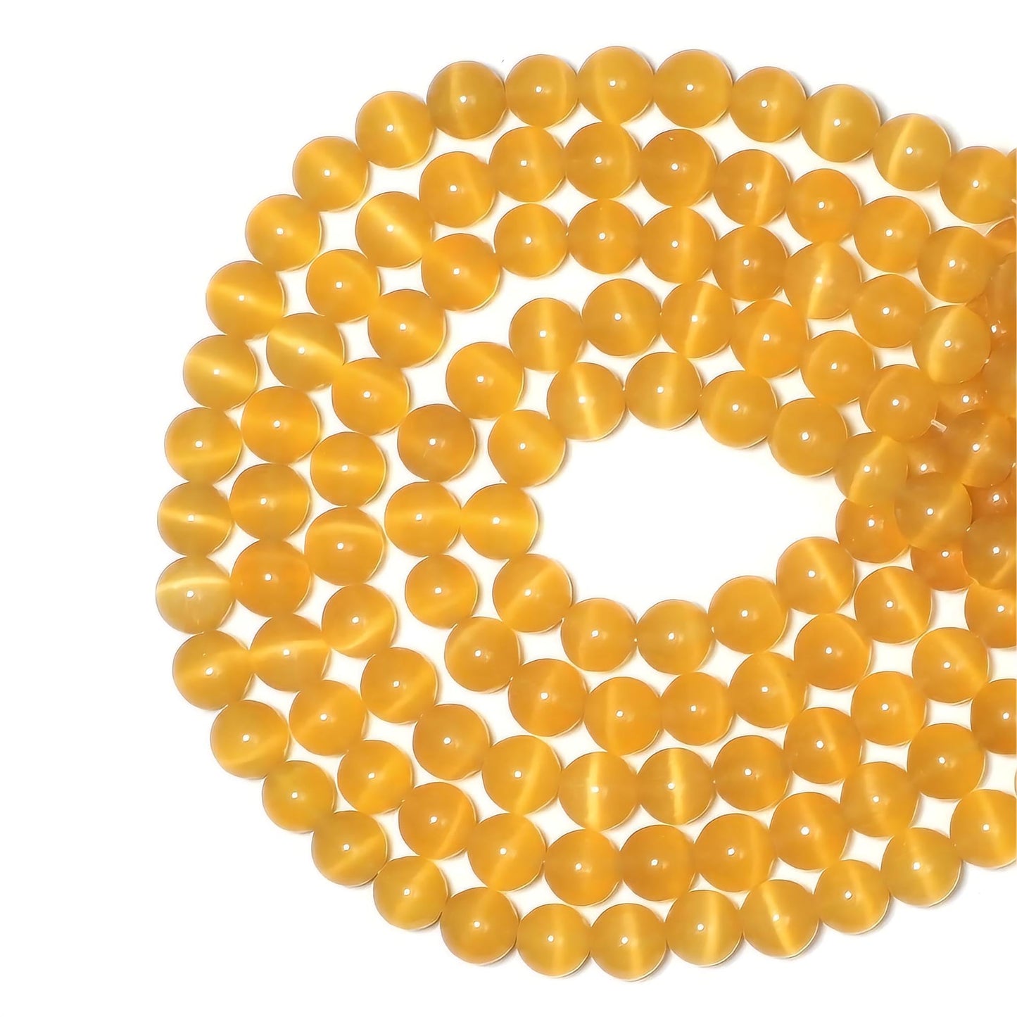 MJDCB 30pcs Golden Yellow Cat Eye Stone Beads 12mm Round Crystal Loose Bead for Jewelry Making DIY Bracelets Necklace