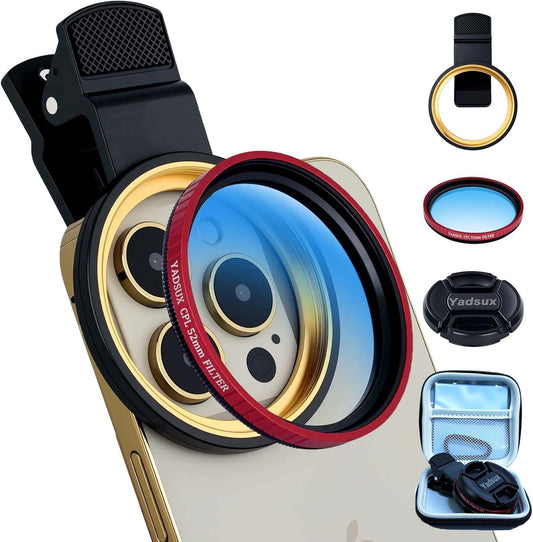 Yadsux 52mm 12-16 Phone CPL Polarizer Lens Filter Kit, iPhone Camera Attachment, Compatible with iPhone Pro/Pro Max