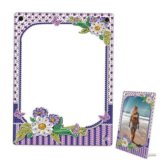antor 5D Diamond Painting Kit Photo Frames with Stand Purple, Diamond Art Photo Frame Kits Desktop, 5D Special Shape Crystal Rhinestones Diamond Art Kits for Living Room Office Table Christmas Decor