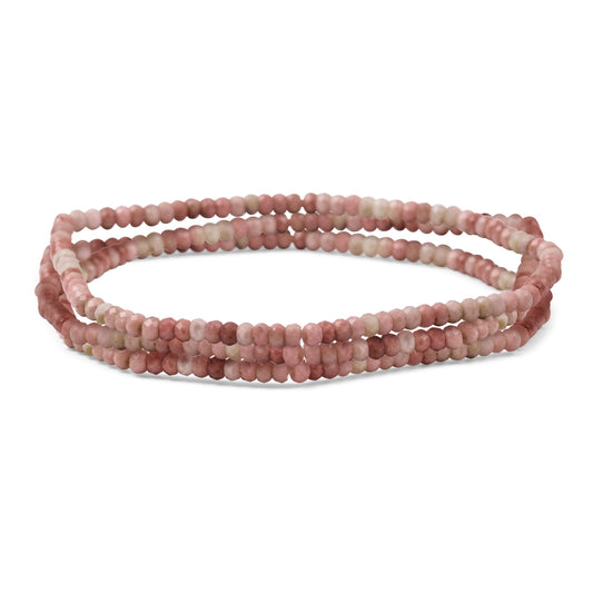 Mini Dainty Tiny Petite Seed Caviar Bead Stacking Round Faceted Genuine Natural Gemstone Rose Pink Rhodonite Ball Stackable Strand Stretch Bracelet For Women Teen Adjustable